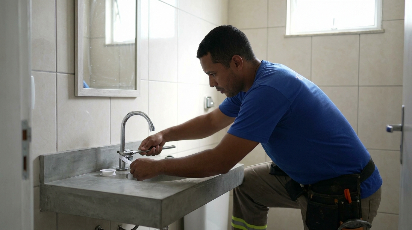 Encanador instalando torneira em Passo Fundo‑RS