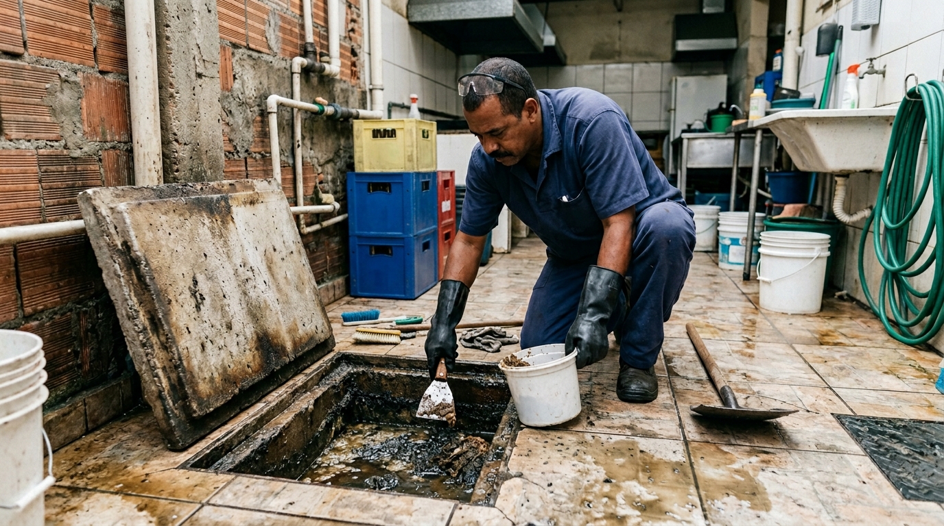 Limpeza de caixa de gordura residencial em Passo Fundo‑RS
